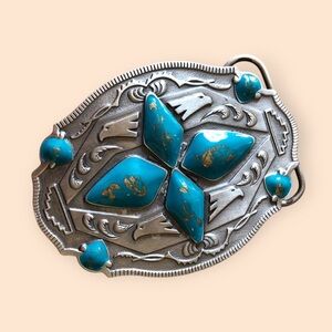Arroyo Grande Vintage 1994 Southwest Eagle Turquoise Enamel Belt Buckle G99 USA